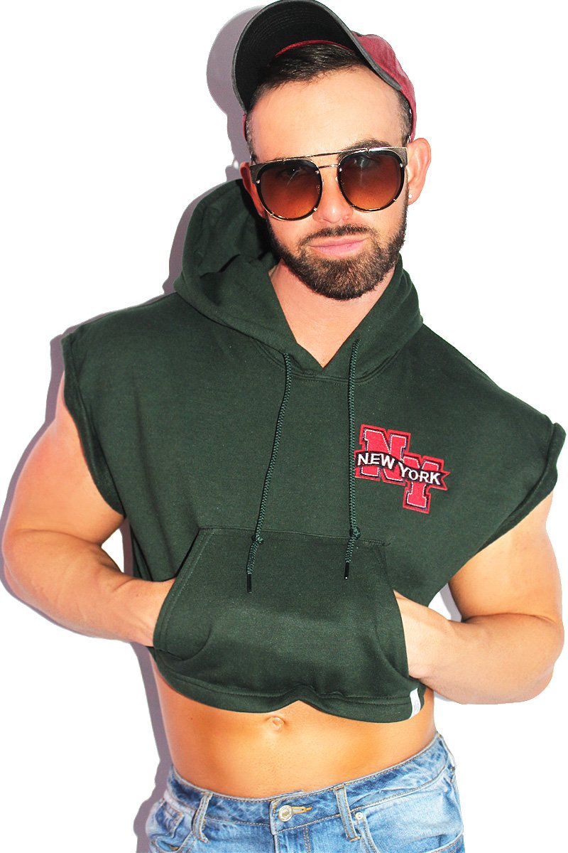 New York Sleeveless Hoodie-Green