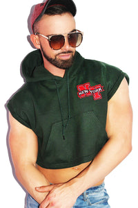 New York Sleeveless Hoodie-Green