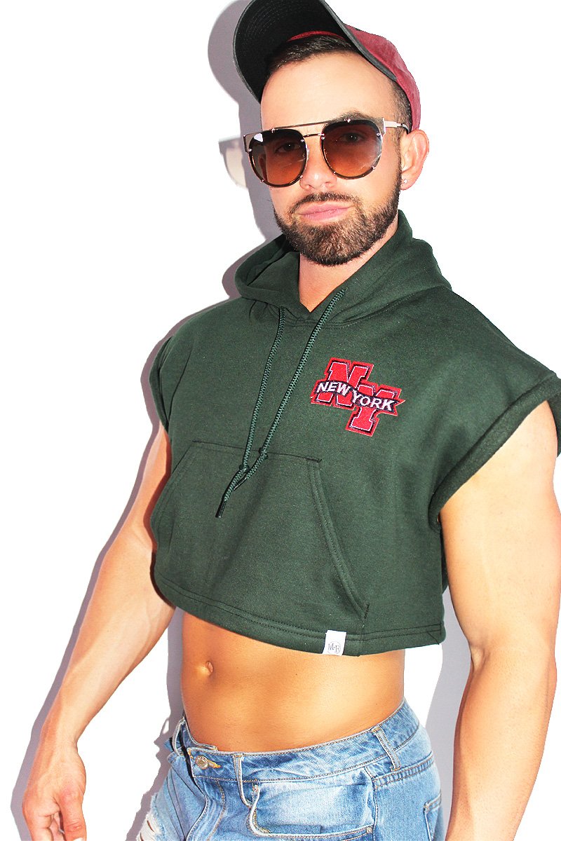 New York Sleeveless Hoodie-Green