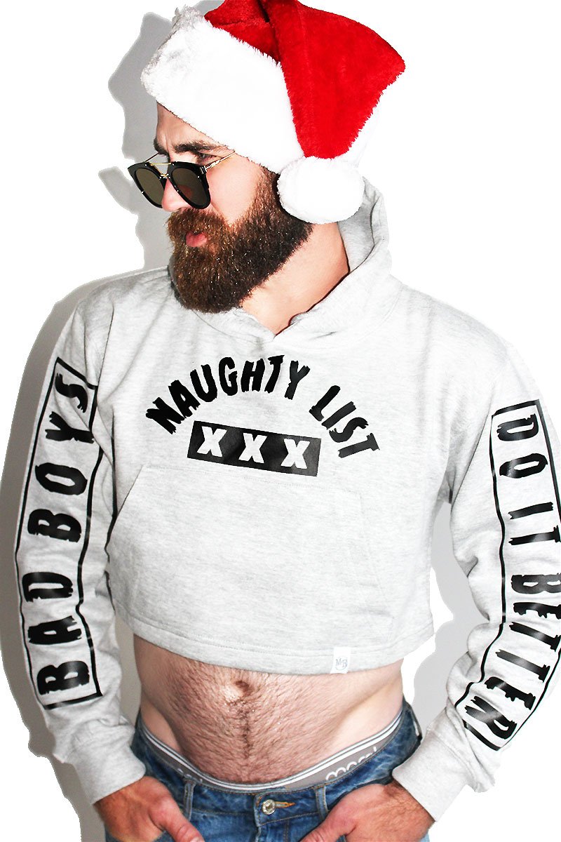 Naughty List Crop Hoodie-Grey