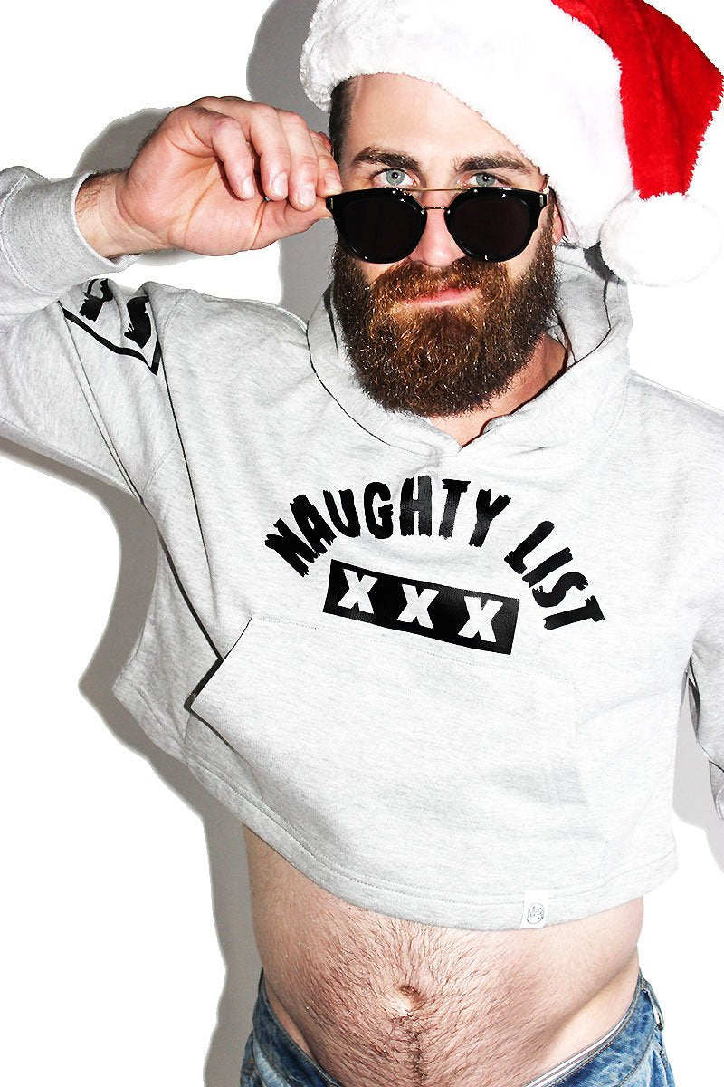 Naughty List Crop Hoodie-Grey