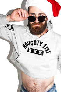 Naughty List Crop Hoodie-Grey