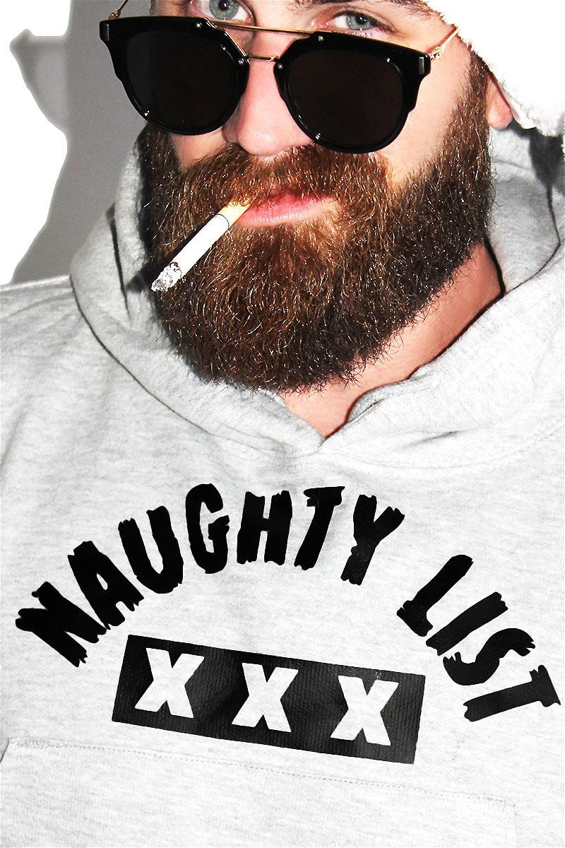 Naughty List Crop Hoodie-Grey