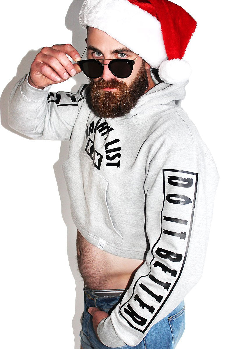 Naughty List Crop Hoodie-Grey
