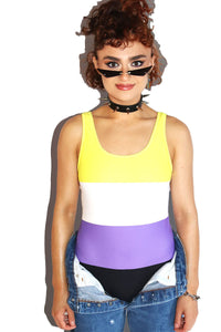 Non Binary Flag All Over Bodysuit -Purple