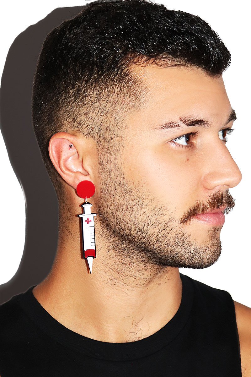 Bloody Syringe Arcylic Single Earring- White
