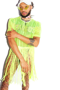 Faggot Mesh Fringe Tee- Neon Green