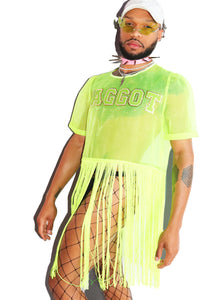 Faggot Mesh Fringe Tee- Neon Green