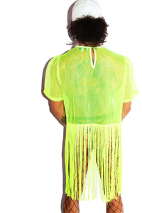 Faggot Mesh Fringe Tee- Neon Green