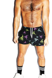 Party Until We Die All Over Active Shorts- Black