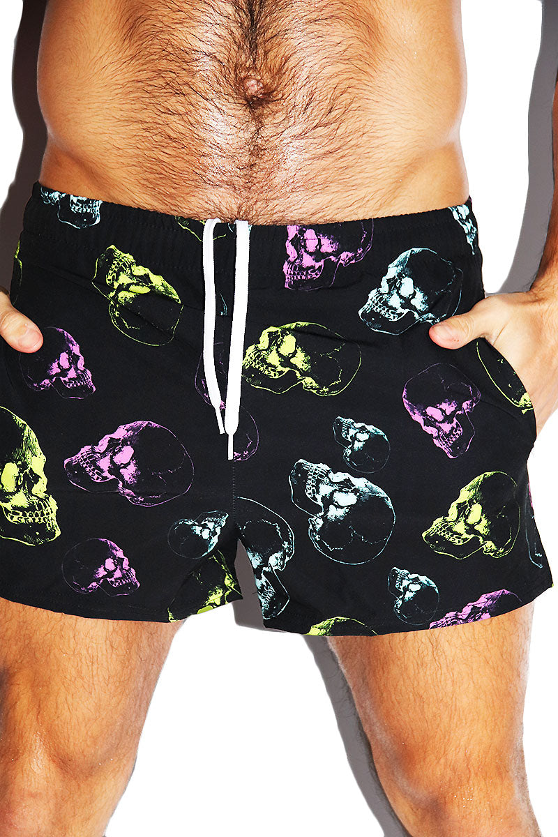 Party Until We Die All Over Active Shorts- Black
