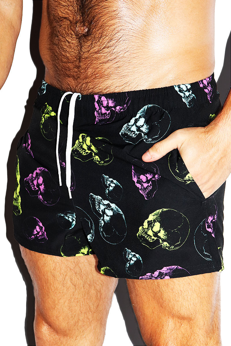 Party Until We Die All Over Active Shorts- Black