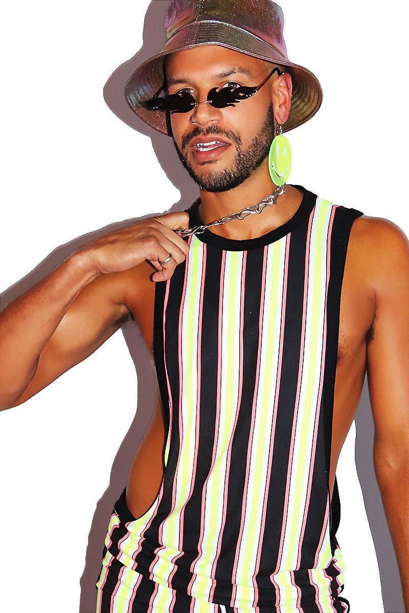 Kinetic Stripes Low Arm Tank- Black