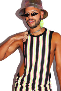 Kinetic Stripes Low Arm Tank- Black