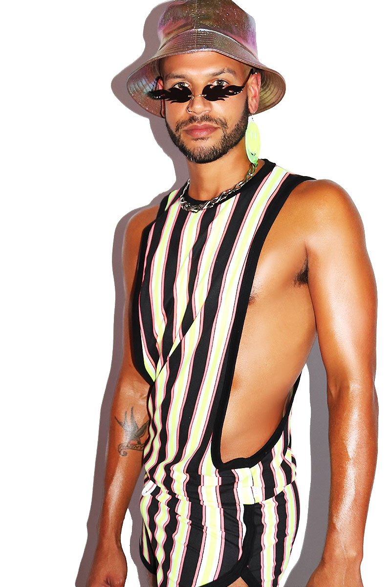 Kinetic Stripes Low Arm Tank- Black