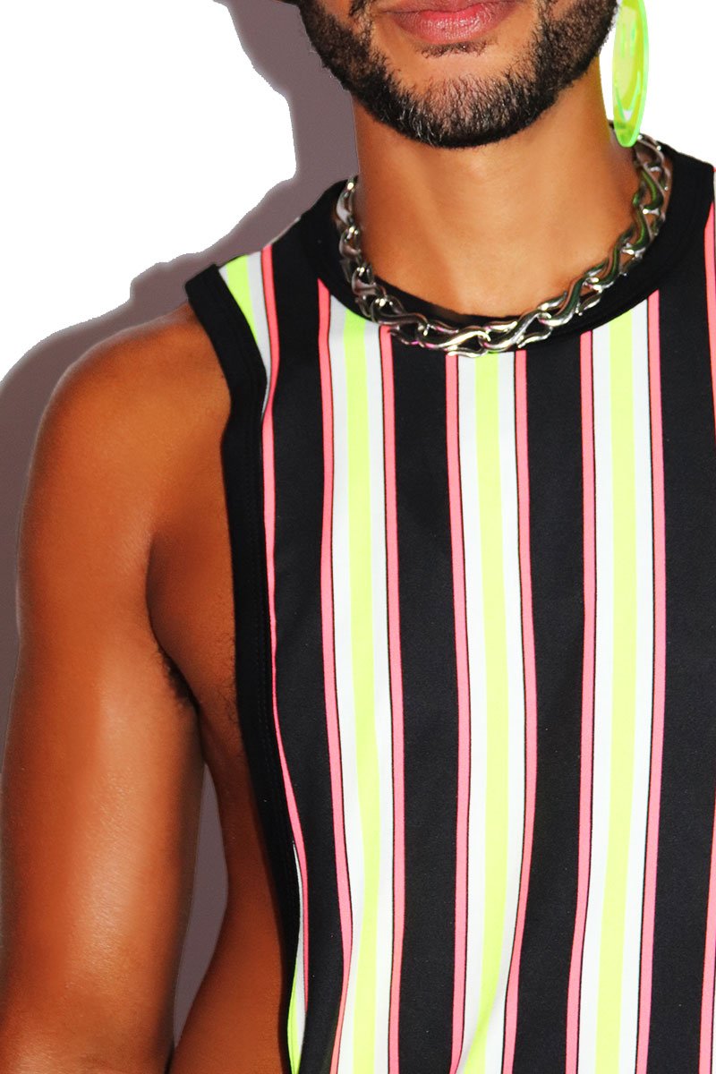 Kinetic Stripes Low Arm Tank- Black