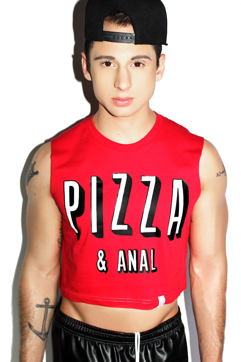 Pizza and Anal Crop Tank-Red