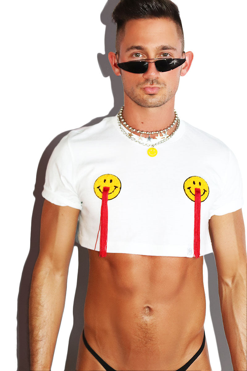 Coke Happy Smile Fringe Extreme Crop Tee- White