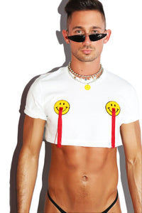 Coke Happy Smile Fringe Extreme Crop Tee- White