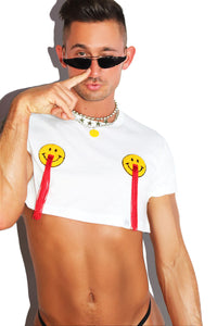 Coke Happy Smile Fringe Extreme Crop Tee- White