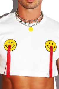 Coke Happy Smile Fringe Extreme Crop Tee- White