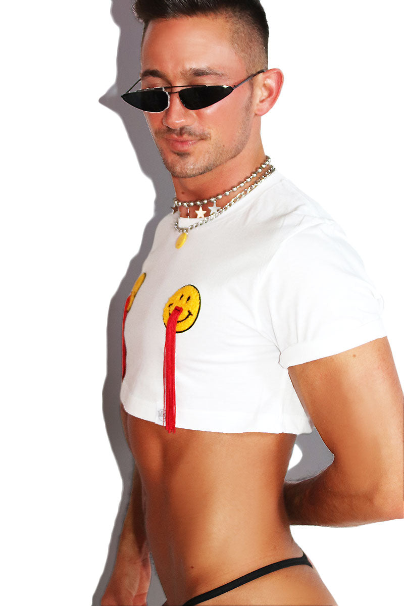 Coke Happy Smile Fringe Extreme Crop Tee- White