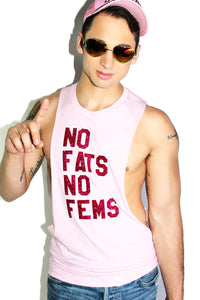 No Fats No Fems Low Arm Tank- Pink Sparkle