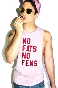 No Fats No Fems Low Arm Tank- Pink Sparkle
