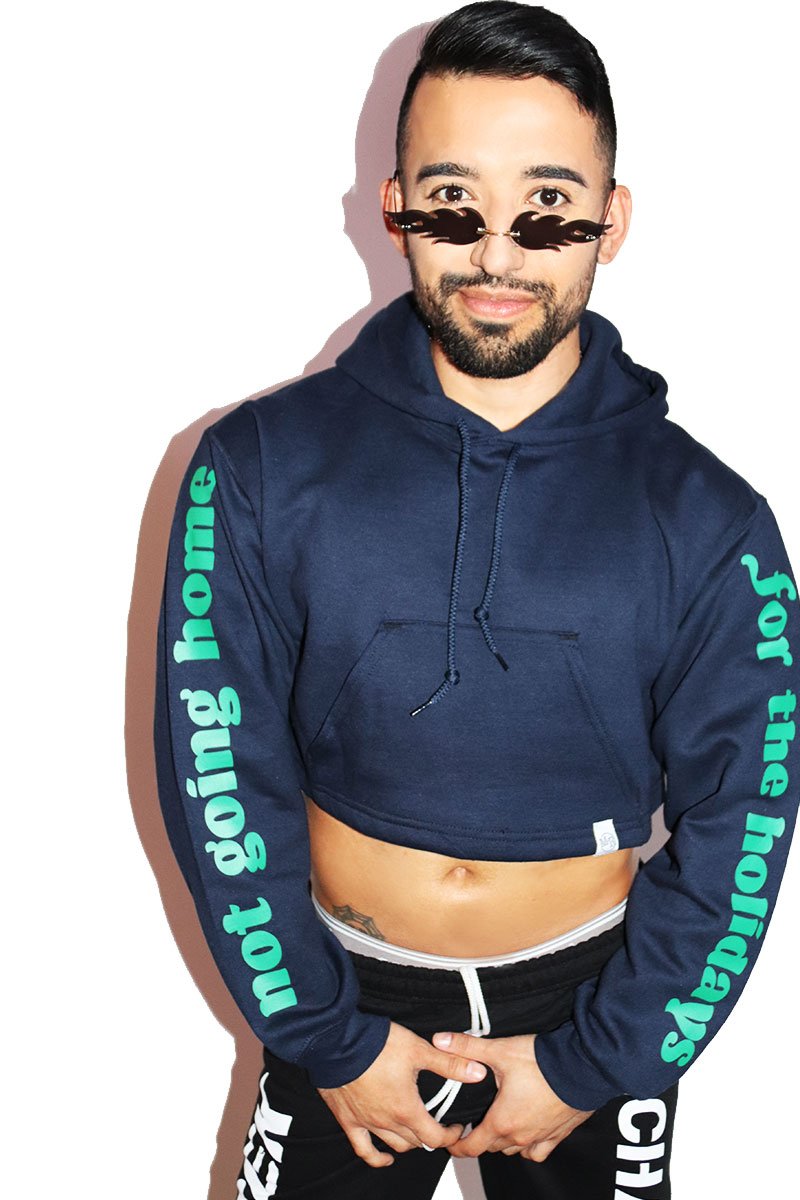 Not Going Home Long Sleeve Crop Hoodie-Navy