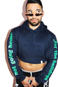 Not Going Home Long Sleeve Crop Hoodie-Navy