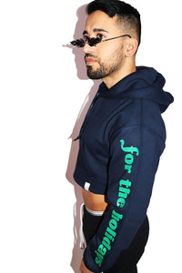 Not Going Home Long Sleeve Crop Hoodie-Navy