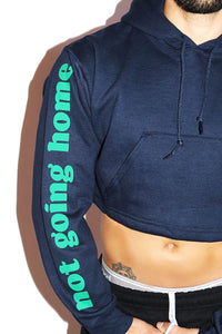 Not Going Home Long Sleeve Crop Hoodie-Navy