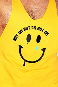 Not Okay Smiley Face String Tank- Gold