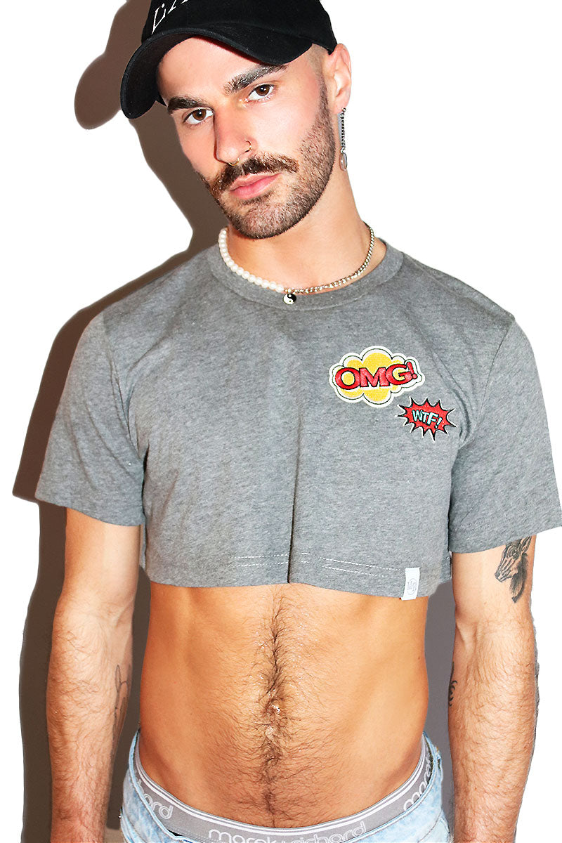 Gay Lingo Extreme Crop Tee-Light Charcoal
