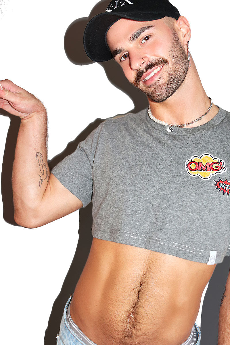 Gay Lingo Extreme Crop Tee-Light Charcoal
