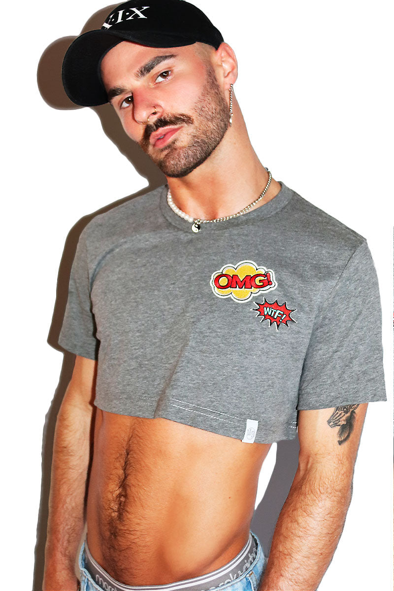 Gay Lingo Extreme Crop Tee-Light Charcoal