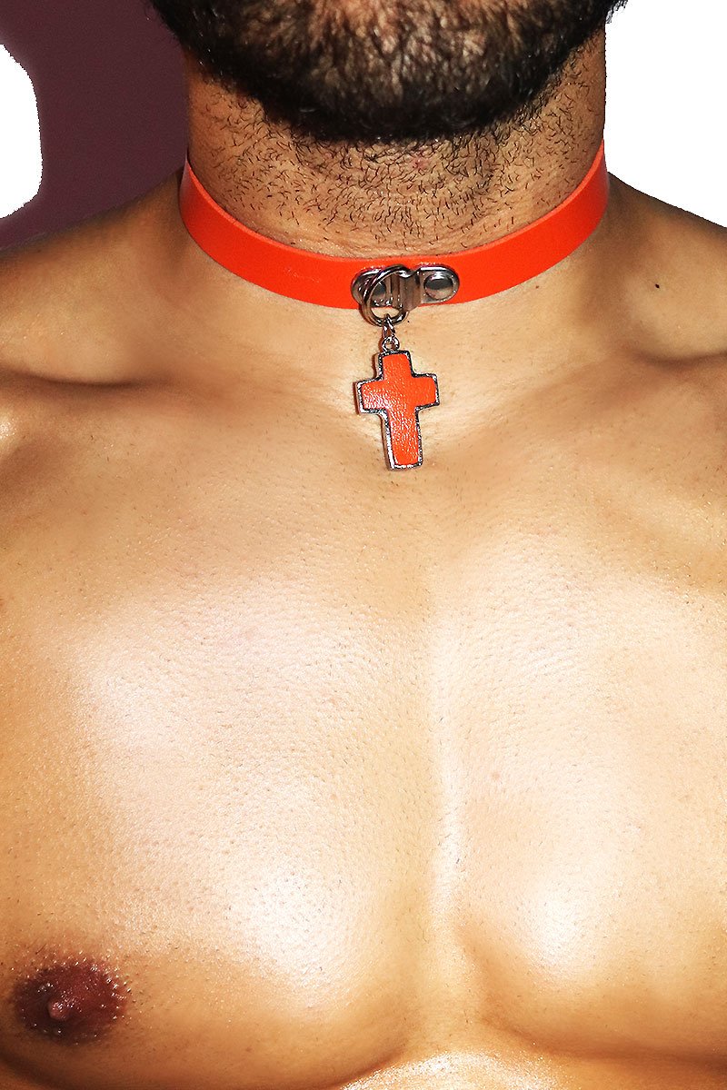 Neon Cross Choker Necklace-Orange