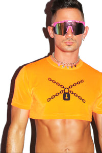 Locked Up Velvet Extreme Crop Tee- Orange