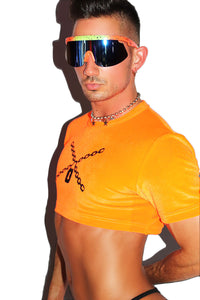 Locked Up Velvet Extreme Crop Tee- Orange