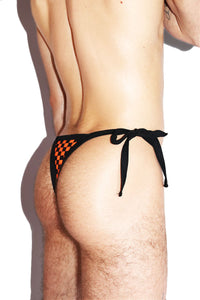 Checkerboard Tied Up String Thong-Orange