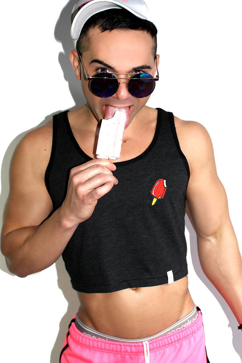 Popsicle Patch Crop Racerback Tank- Black