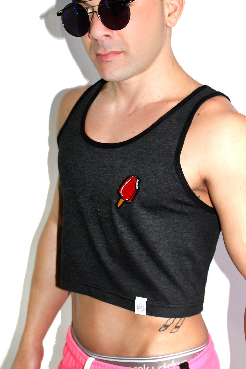 Popsicle Patch Crop Racerback Tank- Black