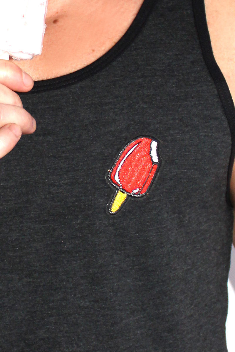 Popsicle Patch Crop Racerback Tank- Black