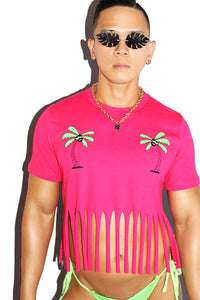 Paradise Pasties Fringe Crop Tee- Fuchsia