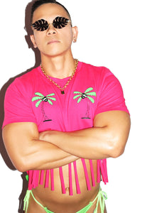 Paradise Pasties Fringe Crop Tee- Fuchsia