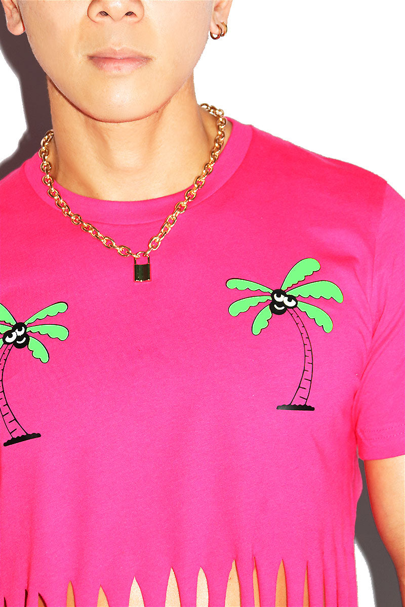 Paradise Pasties Fringe Crop Tee- Fuchsia