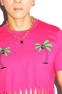 Paradise Pasties Fringe Crop Tee- Fuchsia