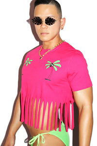Paradise Pasties Fringe Crop Tee- Fuchsia