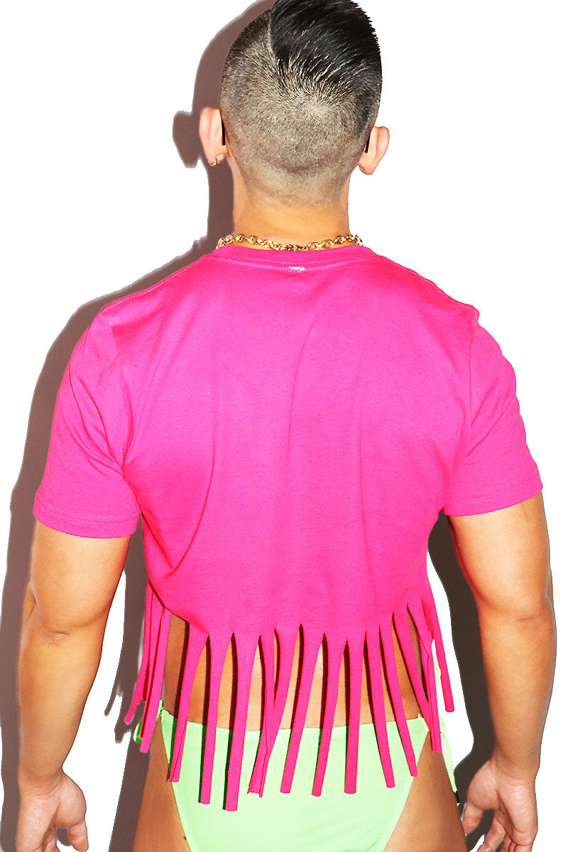 Paradise Pasties Fringe Crop Tee- Fuchsia