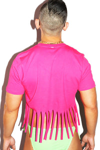 Paradise Pasties Fringe Crop Tee- Fuchsia